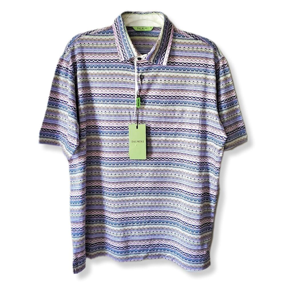 Men Dalmine Italian Multicolor Stripe Knit Polo Shirt XL 52 Menswear Luxury NEW